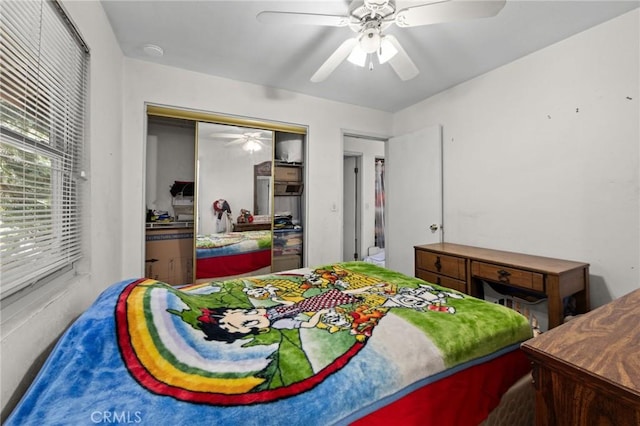 23034 Cedar Way, Crestline, CA 92325 - bedroom featuring a closet and a ceiling fan
