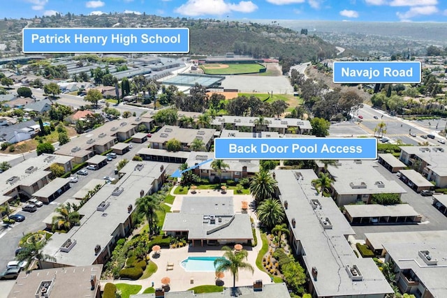 6820 Hyde Park Dr Unit A, San Diego, CA 92119 - drone / aerial view of a pool
