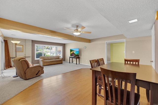 6820 Hyde Park Dr Unit A, San Diego, CA 92119 - dining area with a ceiling fan, a textured ceiling, light wood finished floors, and light carpet
