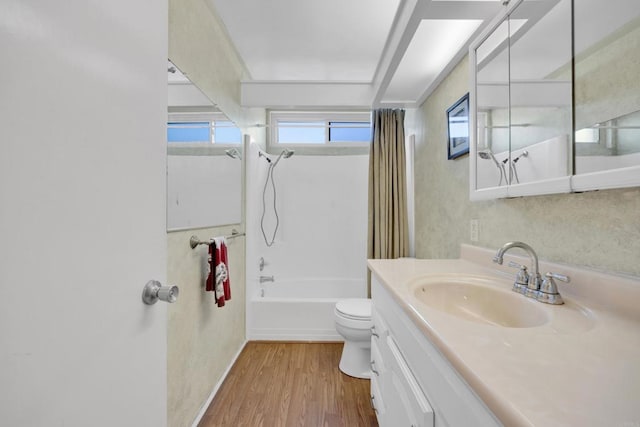 6820 Hyde Park Dr Unit A, San Diego, CA 92119 - full bathroom featuring wood finished floors, vanity, and shower / tub combo with curtain