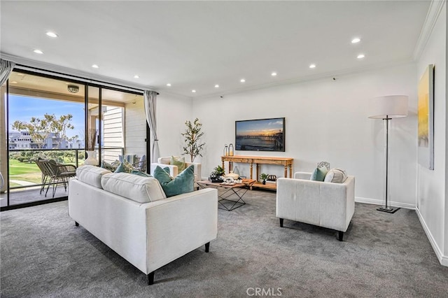 120 The Unit 210, Redondo Beach, CA 90277 - carpeted living room with crown molding and recessed lighting