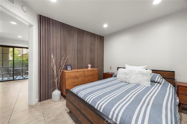 1068 Calle Del Cerro Unit 1521, San Clemente, CA 92672 - tiled bedroom with recessed lighting, access to outside, and an accent wall