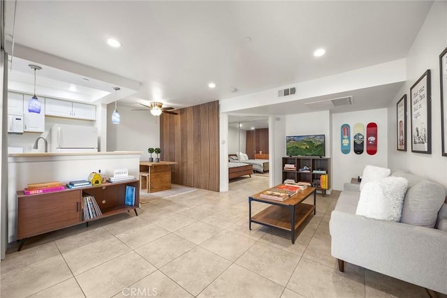 1068 Calle Del Cerro Unit 1521, San Clemente, CA 92672 - living room featuring recessed lighting, ceiling fan, and light tile patterned flooring