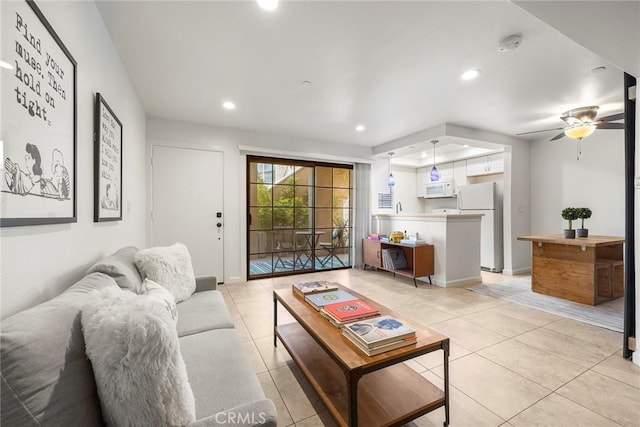 1068 Calle Del Cerro Unit 1521, San Clemente, CA 92672 - living area featuring light tile patterned floors, recessed lighting, and ceiling fan