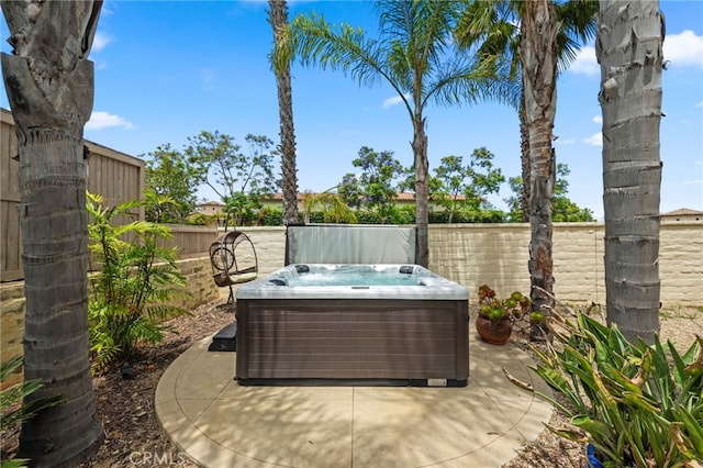 982 Camino Del Arroyo Dr Unit 49, San Marcos, CA 92078 - fenced backyard with a hot tub and a patio