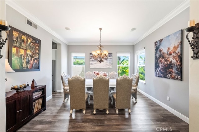 982 Camino Del Arroyo Dr Unit 49, San Marcos, CA 92078 - dining room with a chandelier, dark wood-style floors, and crown molding