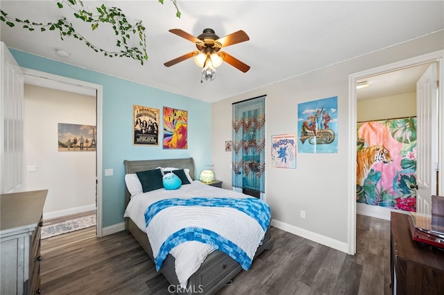 982 Camino Del Arroyo Dr Unit 49, San Marcos, CA 92078 - bedroom with dark wood finished floors and a ceiling fan