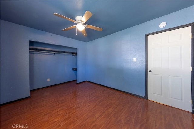 8933 Locust Ave, Fontana, CA 92335 - unfurnished bedroom featuring wood finished floors, a closet, and ceiling fan