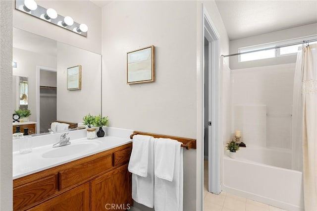 1057 Windsor Way, Chico, CA 95926 - bathroom with shower / tub combo, vanity, and tile patterned flooring