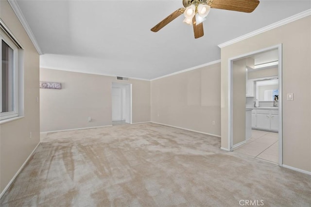 28980 Del Monte Dr, Menifee, CA 92586 - spare room with light carpet, ceiling fan, and ornamental molding
