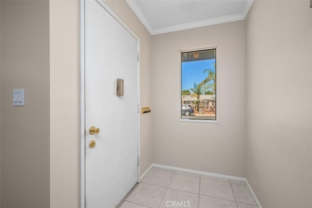 28980 Del Monte Dr, Menifee, CA 92586 - doorway with crown molding and light tile patterned floors