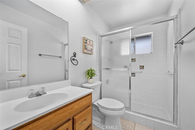 28980 Del Monte Dr, Menifee, CA 92586 - full bathroom featuring a stall shower, vanity, and tile patterned floors