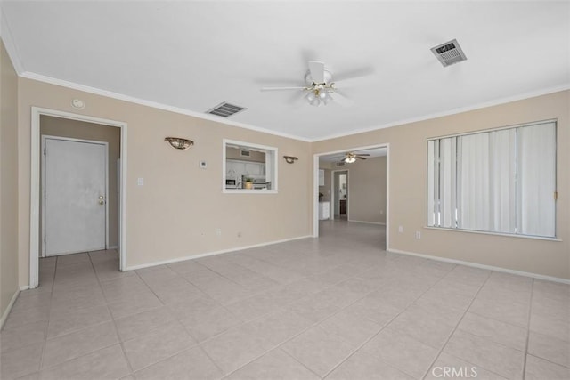 28980 Del Monte Dr, Menifee, CA 92586 - unfurnished room featuring a ceiling fan, ornamental molding, and light tile patterned flooring