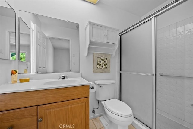 28980 Del Monte Dr, Menifee, CA 92586 - full bathroom featuring vanity, a stall shower, and tile patterned floors