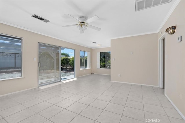 28980 Del Monte Dr, Menifee, CA 92586 - spare room with ornamental molding, a ceiling fan, and light tile patterned floors