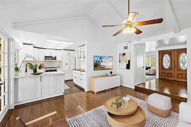 24802 La Plata Dr, Laguna Niguel, CA 92677 - living area featuring dark wood-style floors and ceiling fan