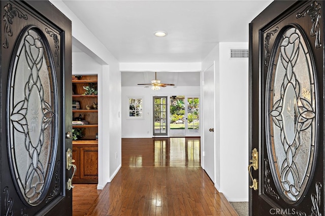 24802 La Plata Dr, Laguna Niguel, CA 92677 - foyer entrance featuring dark wood finished floors, recessed lighting, and ceiling fan