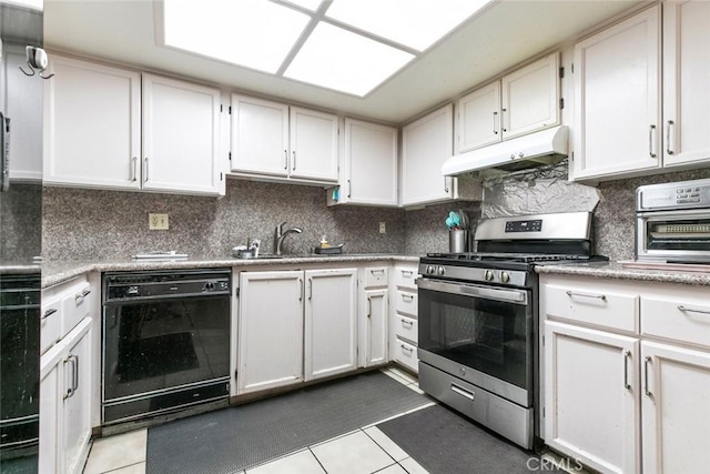 116 W Maple St Unit 25, Glendale, CA 91204 - kitchen featuring stainless steel gas stove, dishwasher, under cabinet range hood, light tile patterned floors, and decorative backsplash