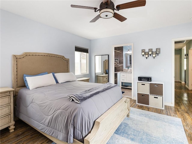 5243 E Monlaco Rd, Long Beach, CA 90808 - bedroom featuring wood finished floors, ceiling fan, and ensuite bathroom