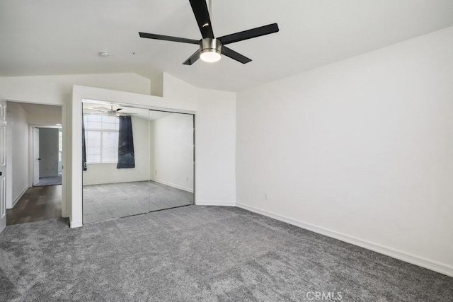 14226 Remington Ct, Fontana, CA 92336 - unfurnished bedroom with carpet, vaulted ceiling, a closet, and a ceiling fan