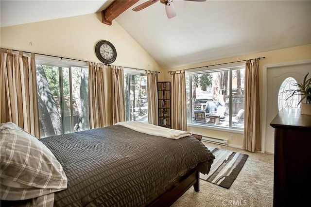 41394 Valley Of The Falls Dr, Forest Falls, CA 92339 - bedroom featuring a baseboard radiator, carpet flooring, and a ceiling fan