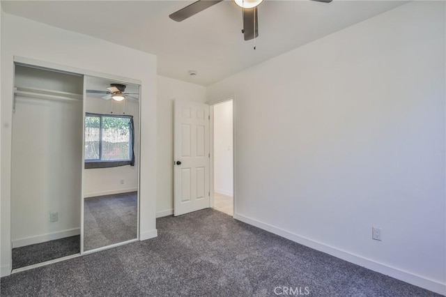 1026 W 109th St, Los Angeles, CA 90044 - unfurnished bedroom with dark colored carpet, a closet, and a ceiling fan