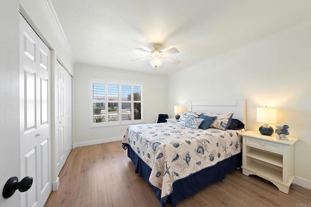 4562 Golden Ridge Dr, Oceanside, CA 92056 - bedroom featuring light wood-style floors, ornamental molding, and a ceiling fan