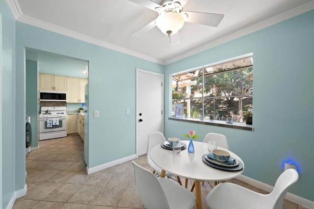 4562 Golden Ridge Dr, Oceanside, CA 92056 - dining room with ornamental molding, ceiling fan, and light tile patterned floors
