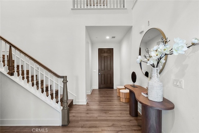 19162 Lauren Ln, Saugus, CA 91350 - foyer entrance with wood finished floors, stairs, and recessed lighting