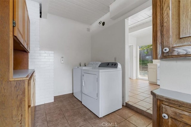 2516 Greta Pl, San Luis Obispo, CA 93401 - washroom with independent washer and dryer, light tile patterned flooring, and wood ceiling
