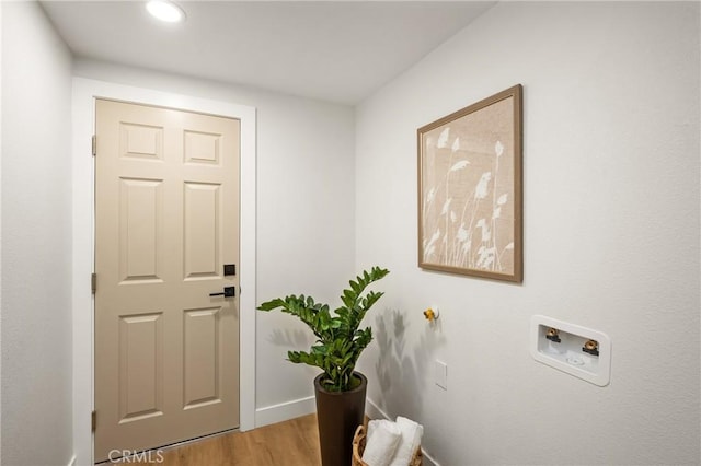 16917 Eric Ave, Cerritos, CA 90703 - laundry area with washer hookup, light wood-type flooring, and recessed lighting