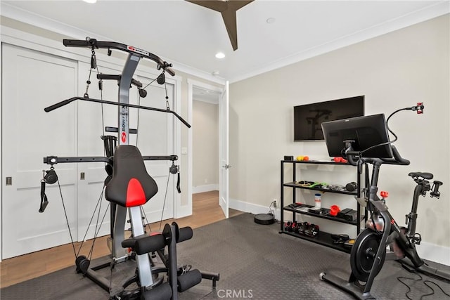 716 Elvira Ave Unit A, Redondo Beach, CA 90277 - workout area featuring recessed lighting, wood finished floors, and ornamental molding