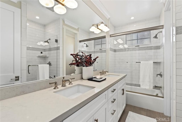 716 Elvira Ave Unit A, Redondo Beach, CA 90277 - full bathroom featuring double vanity, shower / bath combination with glass door, and wood finished floors