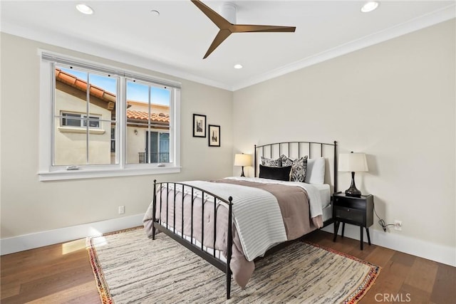 716 Elvira Ave Unit A, Redondo Beach, CA 90277 - bedroom featuring wood finished floors, ornamental molding, recessed lighting, and ceiling fan