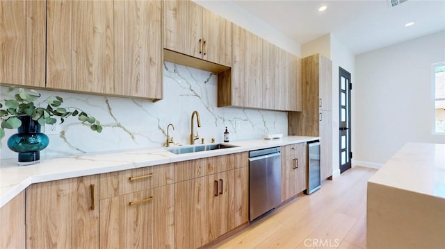 421 N Catalina St, Burbank, CA 91505 - kitchen featuring dishwasher, light brown cabinets, modern cabinets, and recessed lighting