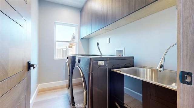 421 N Catalina St, Burbank, CA 91505 - laundry area with cabinet space, light wood-style flooring, and washer and dryer
