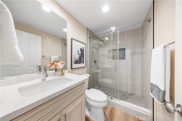 15 Valley Vw, Irvine, CA 92612 - bathroom with vanity, a stall shower, and recessed lighting