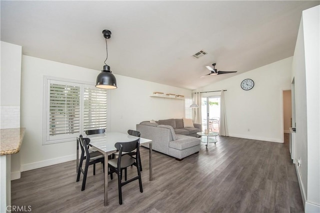 783 Pointe Vista Ln, Corona, CA 92881 - dining space featuring dark wood-type flooring, a ceiling fan, and lofted ceiling
