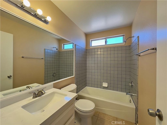 22241 Cholena Rd, Apple Valley, CA 92307 - bathroom with tile patterned flooring, vanity, and bathtub / shower combination