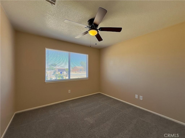 22241 Cholena Rd, Apple Valley, CA 92307 - empty room featuring a textured ceiling, ceiling fan, and dark colored carpet
