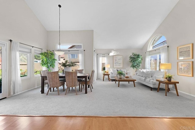 9481 Deanly St, Lakeside, CA 92040 - dining space featuring high vaulted ceiling and wood finished floors
