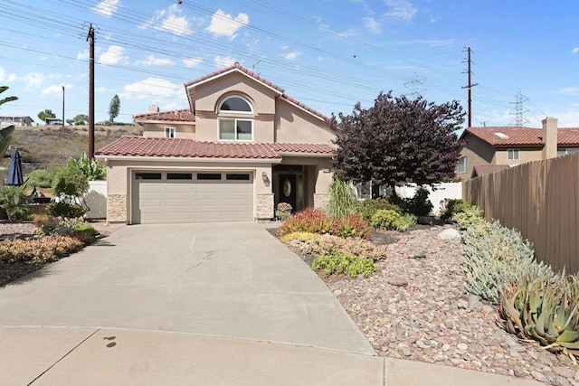 9481 Deanly St, Lakeside, CA 92040 - mediterranean / spanish-style house with stone siding, stucco siding, driveway, and a tile roof