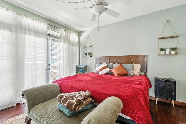 3428 Cameo Dr # 49, Oceanside, CA 92056 - bedroom featuring wood-type flooring, access to exterior, and a ceiling fan