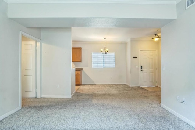 7677 Mission Gorge Rd Unit 148, San Diego, CA 92120 - unfurnished room featuring light colored carpet, a chandelier, and crown molding