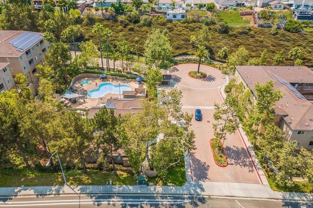 7677 Mission Gorge Rd Unit 148, San Diego, CA 92120 - aerial perspective of suburban area featuring a pool