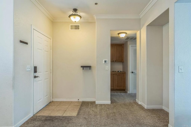 7677 Mission Gorge Rd Unit 148, San Diego, CA 92120 - entryway featuring light carpet and crown molding