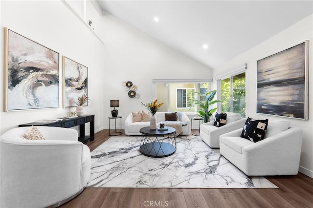 11685 Lakia Dr, Cypress, CA 90630 - living area with recessed lighting, wood finished floors, and high vaulted ceiling
