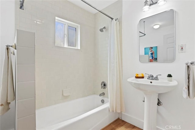 1742 253rd St, Lomita, CA 90717 - bathroom with shower / bathtub combination with curtain and wood finished floors