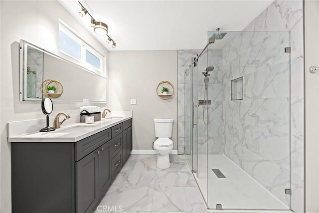 931 W Duarte Rd Unit 6, Arcadia, CA 91007 - bathroom featuring marble finish flooring, a marble finish shower, and double vanity