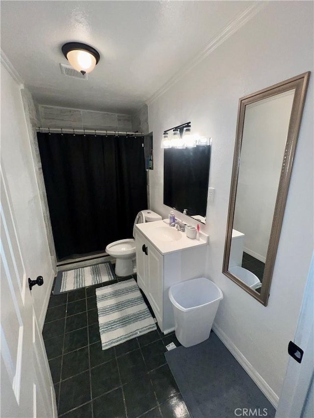 10945-10953 Campbell Ave, Riverside, CA 92505 - full bathroom with vanity, tile patterned floors, ornamental molding, and a shower with shower curtain
